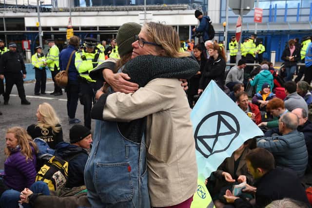 Extinction Rebellion protesters at London City Airport on Thursday. Picture: PA