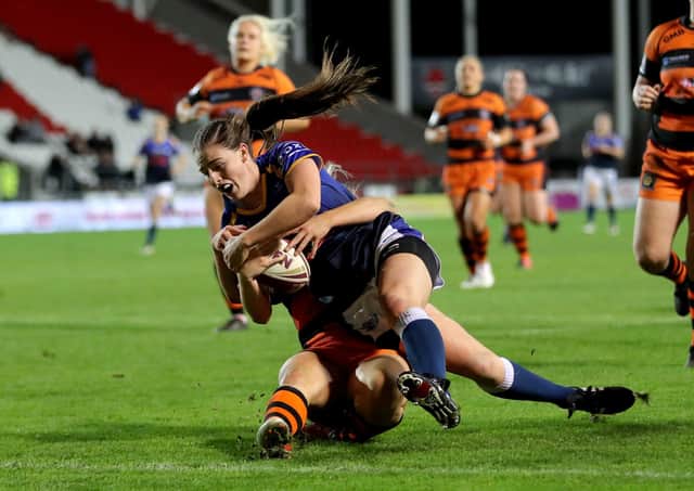 Game changer, Leeds Rhinos' Fran Goldthorpe scores her second try against Castleford Tigers in the Women's Super League Grand Final at Totally Wicked Stadium, St Helens. PIC: Richard Sellers/PA Wire