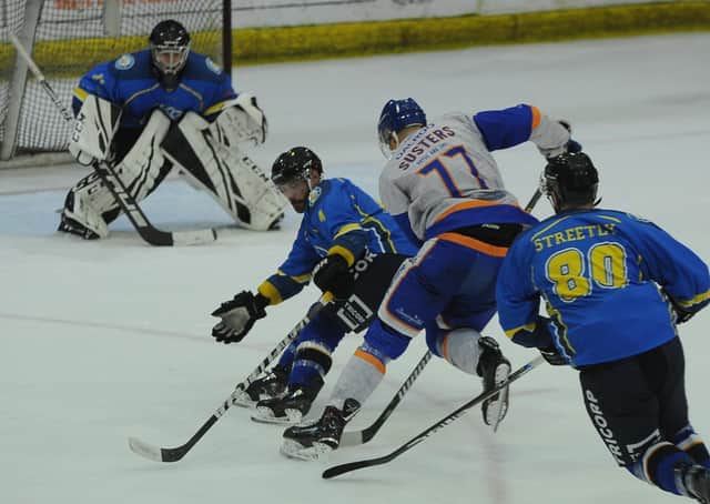 Leeds player-coach Sam Zajac (No 4) in action in last week's 4-2 defeat to Peterborough.Picture: David Lowndes