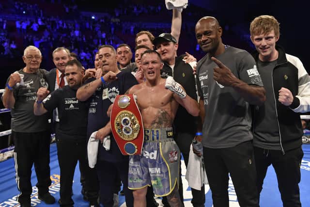 Josh Warrington with his team after the fight.