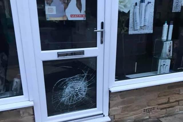 The Tanning Lounge, PH7, Pulse Hair Salon and The Hair Mill and Beautyall had glass smashed in the early hours of the morning.