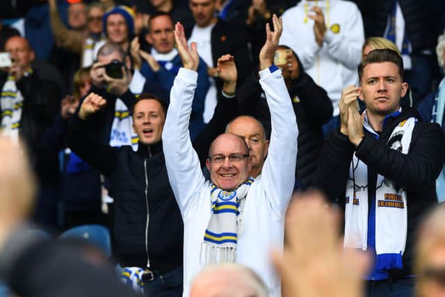 Leeds United fans celebrate.