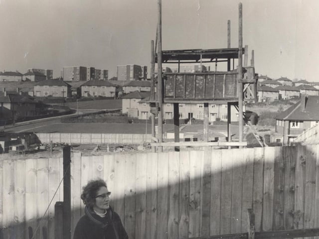 This view at the bottom of Catherine Walsh's garden shows the tree house in the adventure playground at Seacroft.