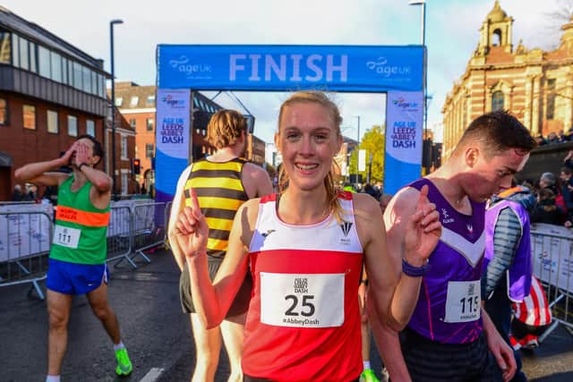 Charlotte Arter was the first female runner to complete the Leeds Abbey Dash 2019.
Picture James Hardisty.