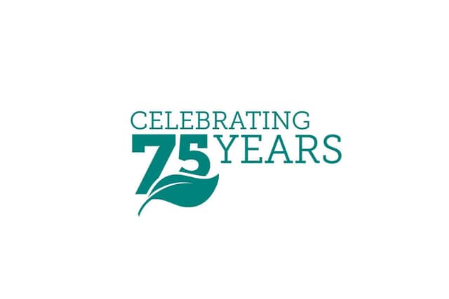 Logo celebrating The Vegan Society's 75th anniversary.