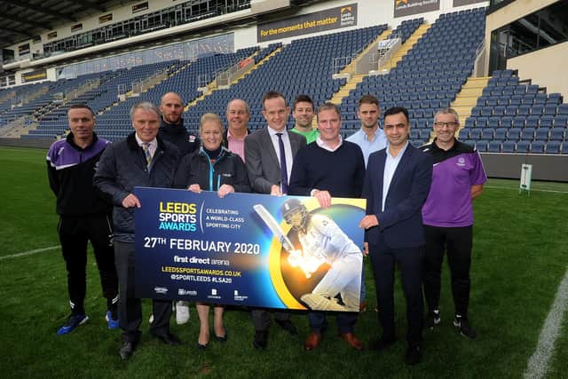 The launch of the Leeds Sports Awards.
Back row:
Andy Henderson - Athletics Head Coach (Leeds Beckett)
Tom Bishop  British Triathlete
Peter Smith  Chair of Sport Leeds
Dan Hardy  Head of Rugby (Leeds City College)
Ryan Grant  Head of Marketing (Leeds City College)
Front Row:
Gary Hetherington  Chief Executive, Leeds Rhinos
Sally Nickson  Vice Chair of Sport Leeds
Andrew Cooper  Chief Executive (LeedsBid)
Andy Dawson - Commercial Director, YCCC
Councillor Mohammed Rafique - Executive Member for Environment and Active Lifestyles,
Leeds City Council
Dr Andi Drake - Race Walking &amp; Athletics Coach (Leeds Beckett)