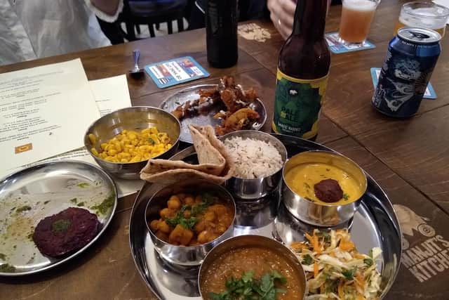 The three curry Thali and a selection of the starters.
