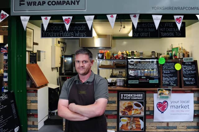 Michael Pratt of The Yorkshire Wrap Company at Kirkgate Market that is offering donated drinks and food to homeless people in Leeds.