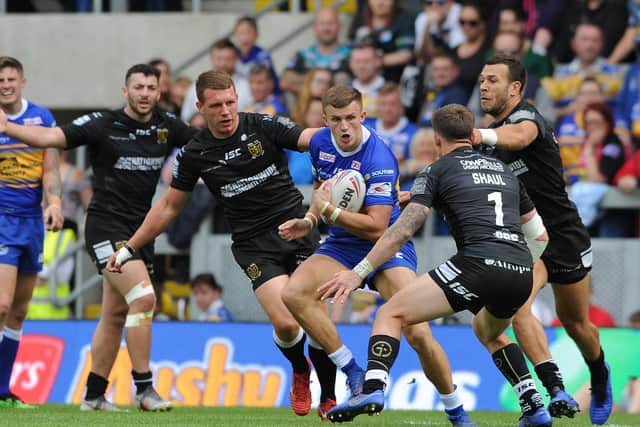 Ash Handley in action for Rhinos at home to Hull last season.