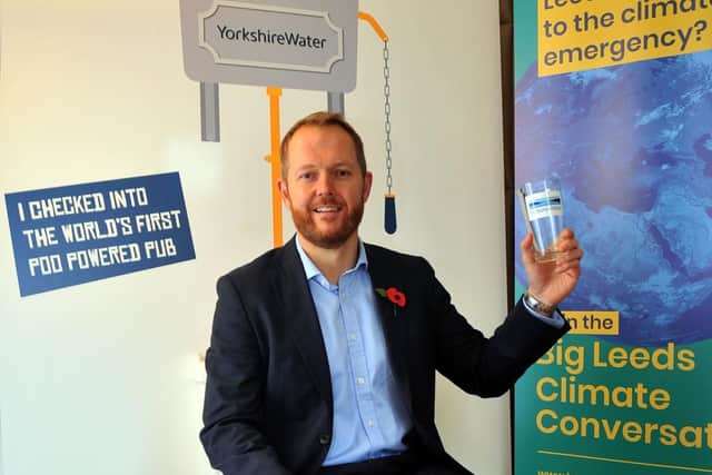 Ben Roach, director of waste water at Yorkshire Water, sat on a toilet at The Number Two tavern