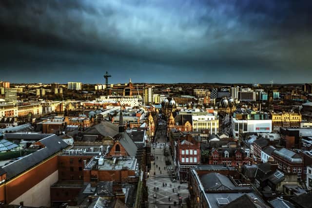 The city skyline encompasses the growth and boom of Leeds but there is a second story.