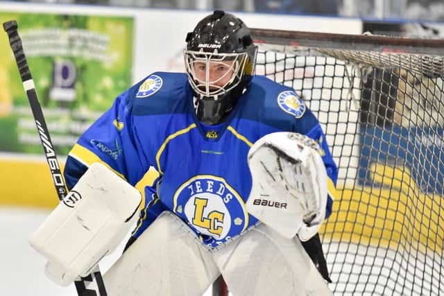 SOLID: Leeds goalie Sam Gospel turned away 41 of 45 shots in the 4-1 defeat to Swindon Wildcats. Picture courtesy of Steve Brodie.