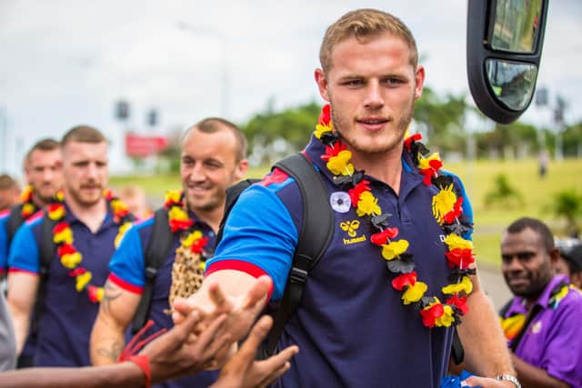 Tom Burgess  gets a warm welcome on arrival in Papua New Guinea. Picture Stephen Vele/SpidertekPNG