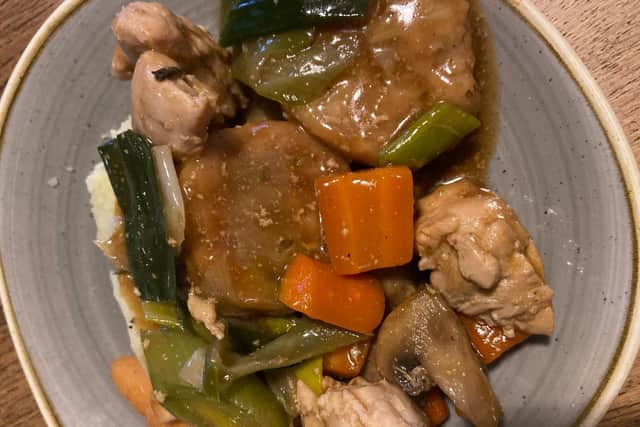 The chicken and dumpling stew at Stew and Oyster Calls Landing.