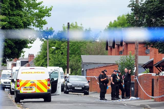 Crime scene after the fatal shooting of Christopher Lewis on Reginald Street, Chapeltown.