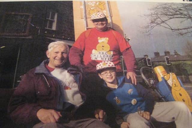 Stephen (centre) pictured with his late father Alan and son Daniel on a previous pram push