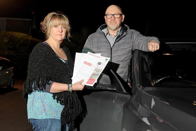 Andy Lindsay and wife Bronwyn O'Brien. Andy was hit with a parking fine after pulling over in his car while suffering a hypoglycemic attack. The private parking company has ignored the couple's three attempts to contest the fine on the health grounds.