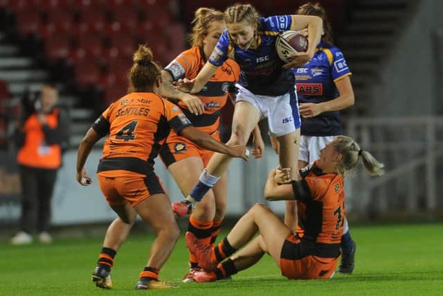 Caitlin Beevers challenges Castleford Tigers' defence during this year's Grand Final. Picture by Steve Riding.