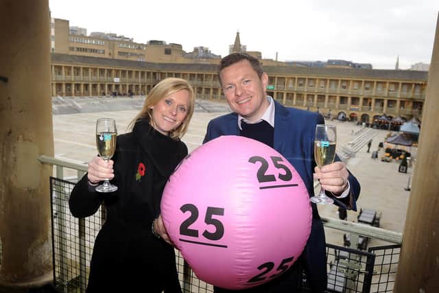 The lucky couple celebrating the National Lottery's 25th birthday at the Piece Hall in Halifax