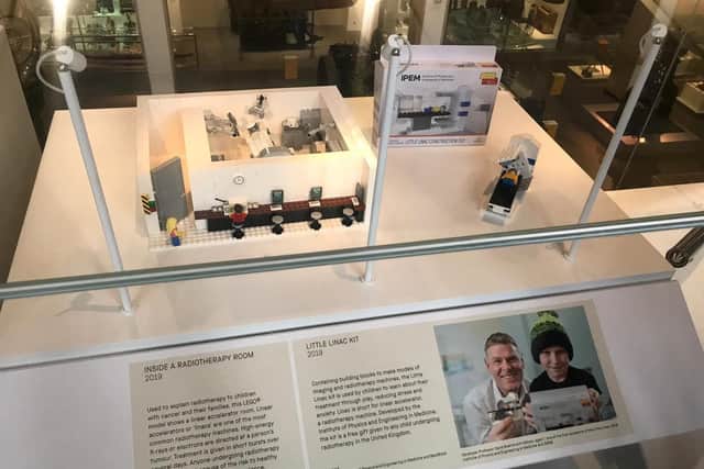 The Little Linacs kit, a Lego kit to build your own radiotherapy machine, has also gone on display. Picture courtesy of Leeds Children's Hospital