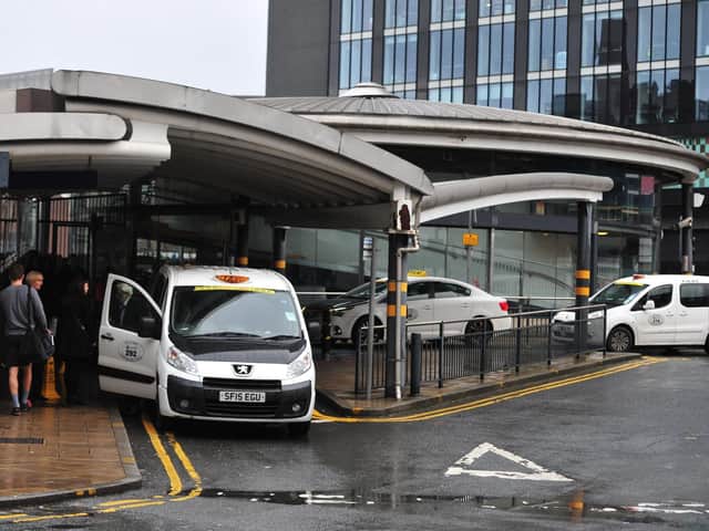 Photo of taxis at Leeds Station.