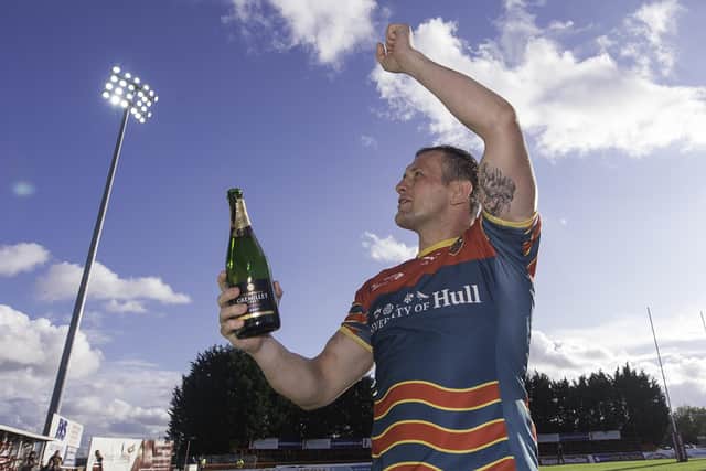 Shaun Lunt celebrates after captaining Hull KR to promotion back to the Super League in 2017.