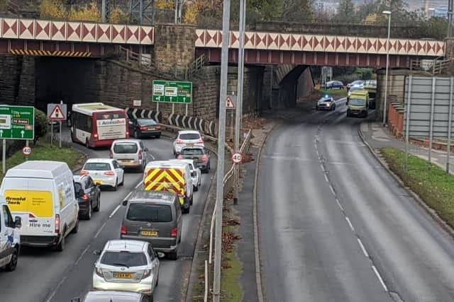 Emergency services were called to the incident on the Armley Gyratory road at 2.22pm