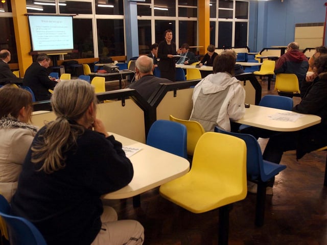 The deputy chief executive of Education Leeds Debra Hibberd addresses the meeting to discuss the closure of Matthew Murray.