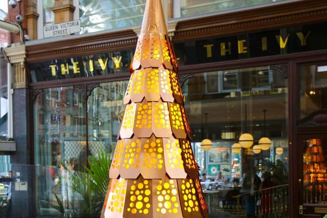 The copper Christmas tree stands at 10 foottall and 4 footwide and was designed by artist and sculptor Sadie Clayton