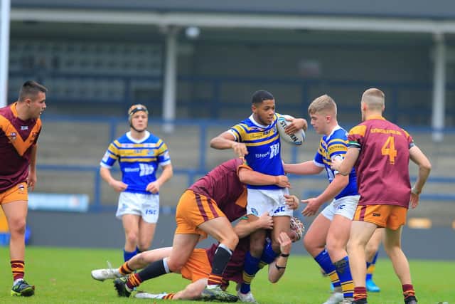 Levi Edwards in action for Leeds Rhinos U18s against the touring Aussies. PIC: Craig Hawkhead