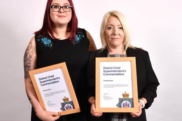 Sophie Wood and Phillipa Beck, Tesco workers who received bravery awards following a terrifying armed robbery at Tesco Express in Cookridge in April 2018.