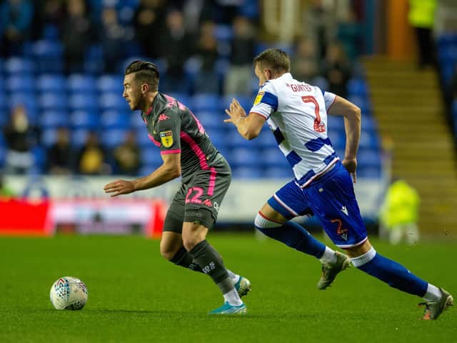 AHEAD OF THE GAME: Leeds United winger Jack Harrison is chased by Chris Gunter in Tuesday night's 1-0 victory at Reading. Picture by Bruce Rollinson.