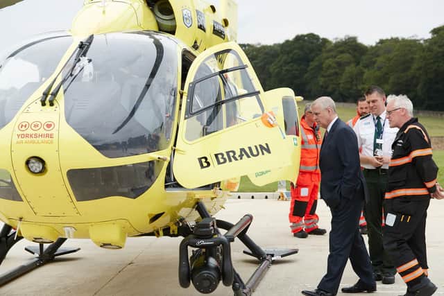 The Duke of York visiting Yorkshire Air Ambulance at Nostell Air Support Unit in July this year