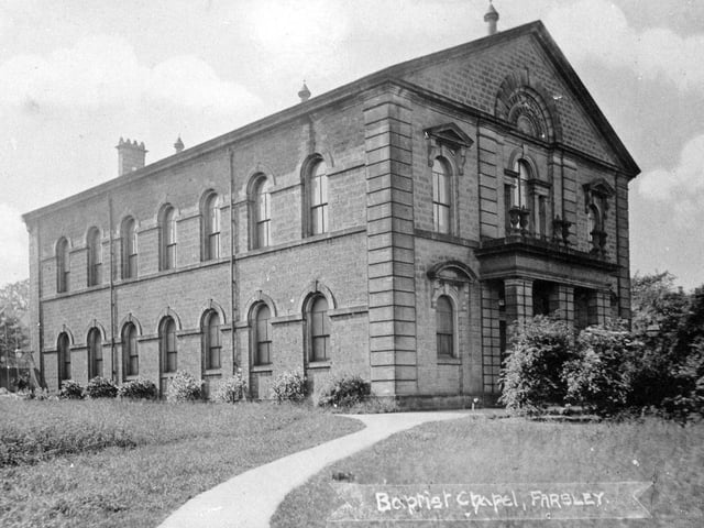 Farsley Baptist Chapel on Calverley Lane. This was built in 1868-69 to replace the old Reheboth Chapel in Bagley and the opening services were held on October 13, 1869.