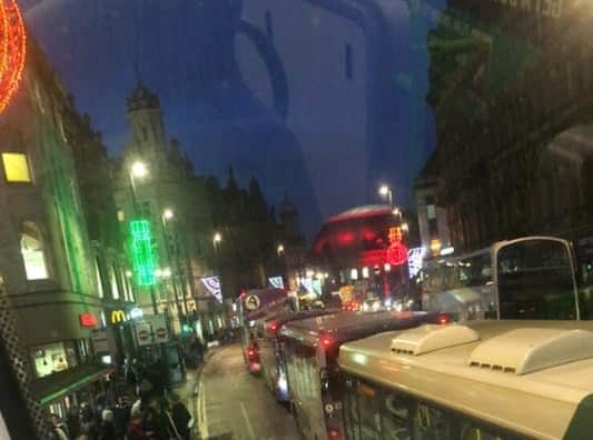There is gridlocked traffic in Leeds city centre on Wednesday evening - causing bus delays of more than 90 minutes