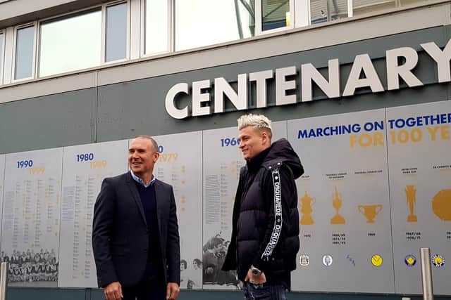 Tony Dorigo and Gjanni Alioski unveiled the Leeds United player wall on the new Centenary Square