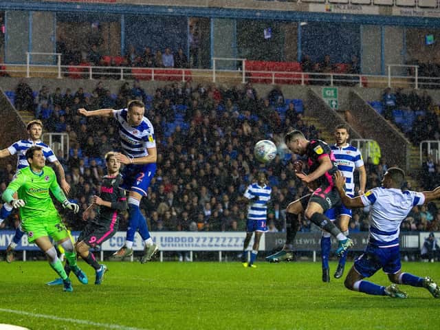 Jack Harrison scores the winner for Leeds against Reading on Tuesday night. Picture: Bruce Rollinson