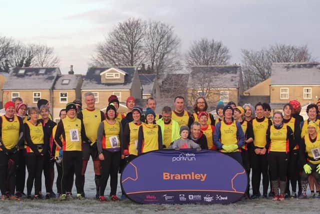 Peter Covey and Pudsey Pacers members celebrate his 80th birthday at Bramley Parkrun