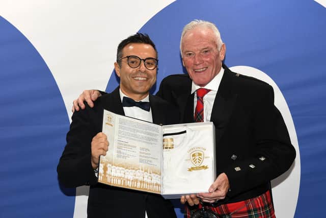 Eddie Gray, pictured here with club owner Andrea Radrizzani, will be honoured with the Freedom of the City later today