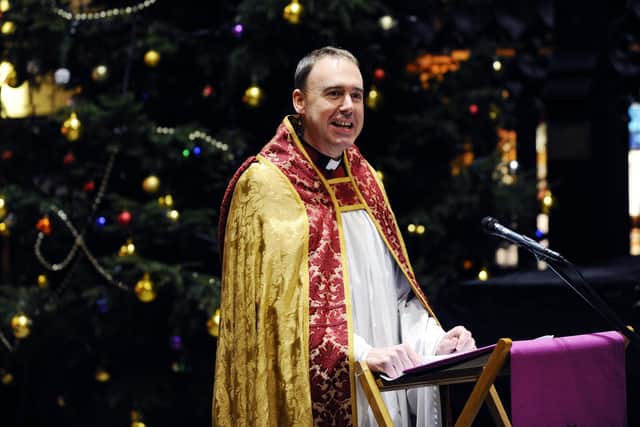 The Canon of Leeds, Sam Corley leads last year's Christmas service at Leeds Minster.