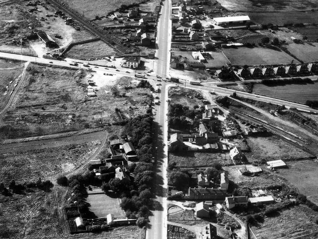 A view looking north west at junction of A62/Gelderd Road and A650/Wakefield Road. The crossroads is now a large junction allowing connection to the M62 motorway.