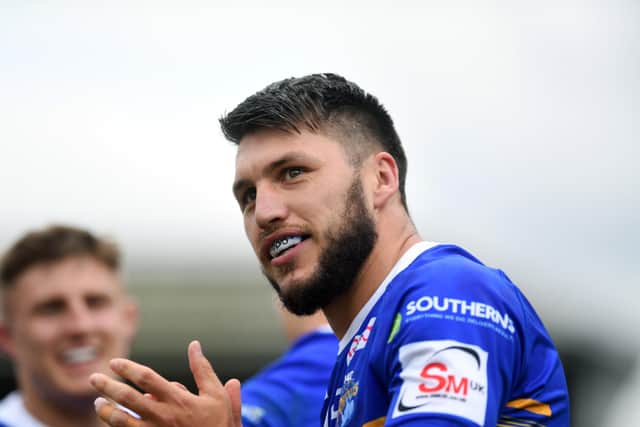 Leeds Rhinos' Tom Briscoe celebrates his try against Catalans Dragons in June this year.
 Picture: Jonathan Gawthorpe