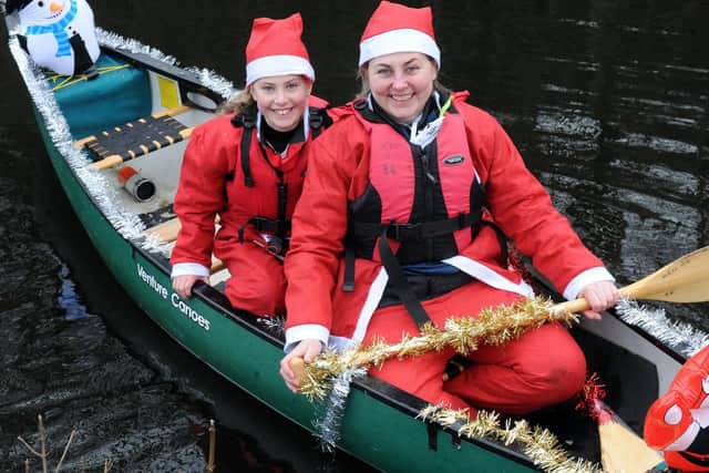 Santas in the Leeds and Liverpool Canal (Photos: Steve Riding).