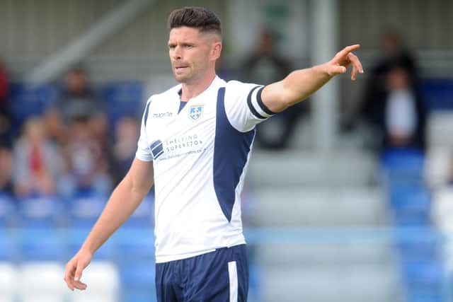 Scott Garner, the Guiseley captain was sent off in the defeat to Brackley Town. PIC: Yorkshire Post Newspapers