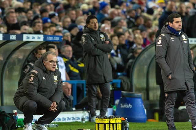 Leeds United head coach Marcelo Bielsa at Elland Road during clash with Hull City.