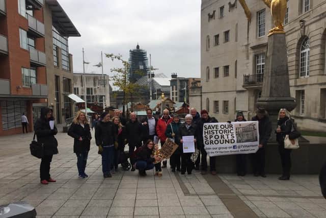 Campaigners outside Leeds Civic Hall.