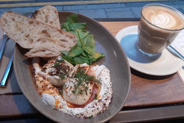 Turkish eggs and a latte at Laynes Espresso.