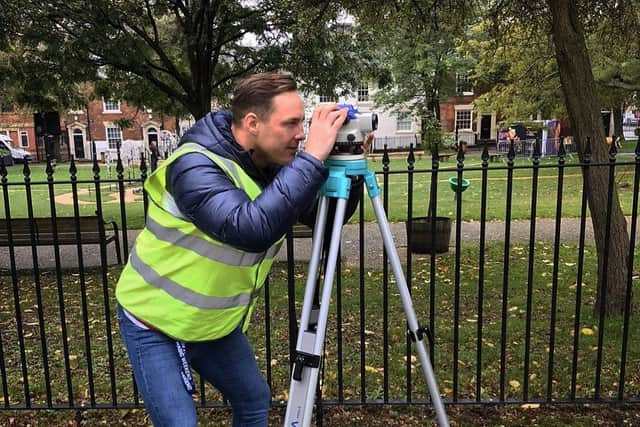 SURVEYING A BRIGHT FUTURE: Leeds Rhinos' James Donaldson gets to work on his quantity surveyor studies.