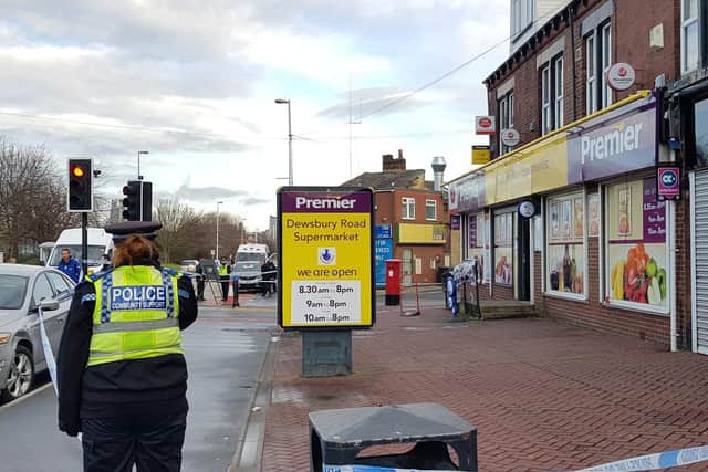 Two men have been arrested on suspicion of murder after a man was stabbed outside Premier supermarket on Dewsbury Road