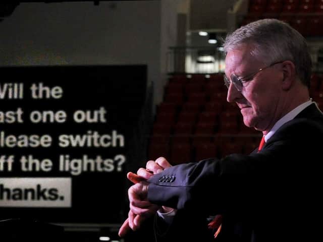 Hilary Benn giving an interview after the General Election 2019 count. Photo taken by Steve Riding.